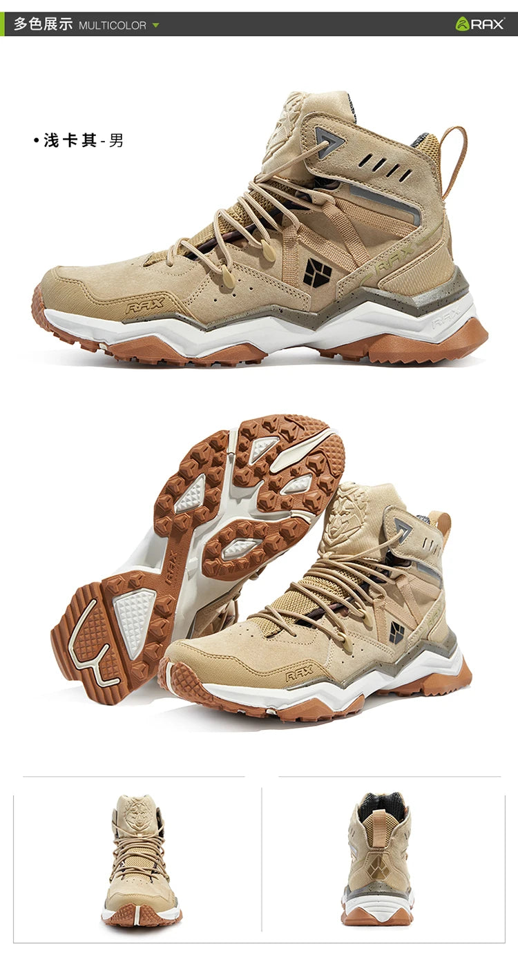 RAX Men Hiking Shoes Mid-top Waterproof Outdoor Sneaker Men Leather Trekking Boots Trail Camping Climbing Hunting Sneakers Women