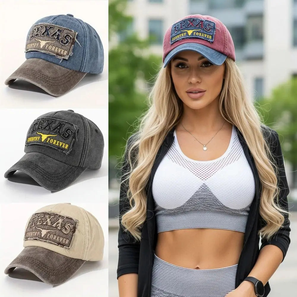 Fashion Letter TEXAS Embroidery Baseball Cap Visor Adjustable Peaked Cap Washed Cotton Baseball Hats For Man Women Unisex