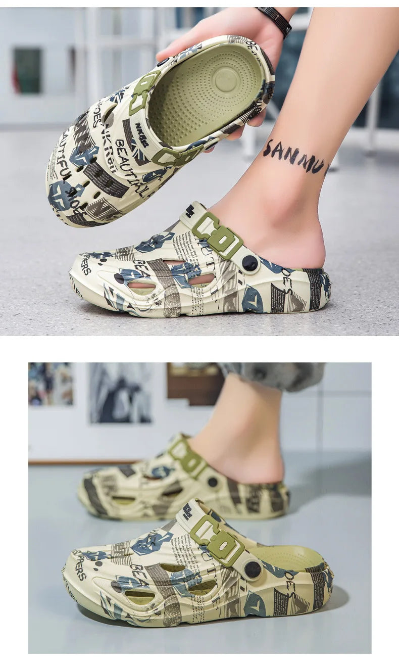 Men's Sports Sandals Summer Eva Light Soft Comfortable Men's Beach Sandals Fashion Platform Buckle Slip-on Graffiti Slippers