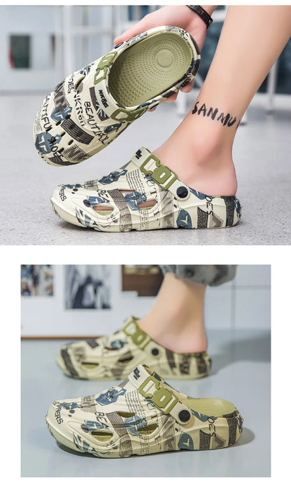 Men's Sports Sandals Summer Eva Light Soft Comfortable Men's Beach Sandals Fashion Platform Buckle Slip-on Graffiti Slippers