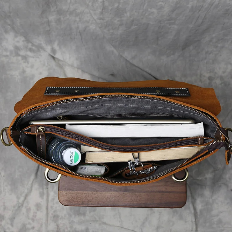 Retro Crazy Horse Leather Commuter Handbag Top Layer Cowhide Old Postman Bag British Style Leather Diagonal Shoulder Bag Male