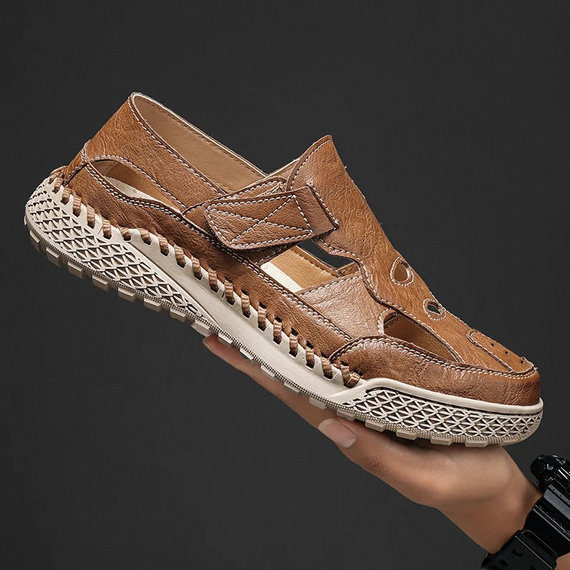 Male Casual Leather Summer Shoes Versatile Men's Sandals Durable Handmade Stitching Besch Shoes Non Slip Roma Footwear Sandals