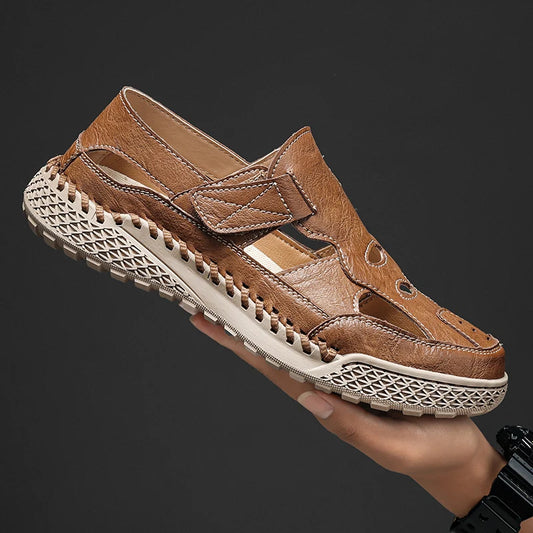 Male Casual Leather Summer Shoes Versatile Men's Sandals Durable Handmade Stitching Besch Shoes Non Slip Roma Footwear Sandals