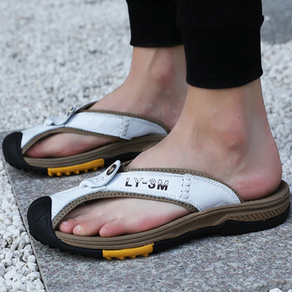 Genuine Cow Leather Shoes Men Sandals Flip Flops Men's Casual Shoes Classic Massage Men Beach Slippers Anti-slip Summer 2025 New