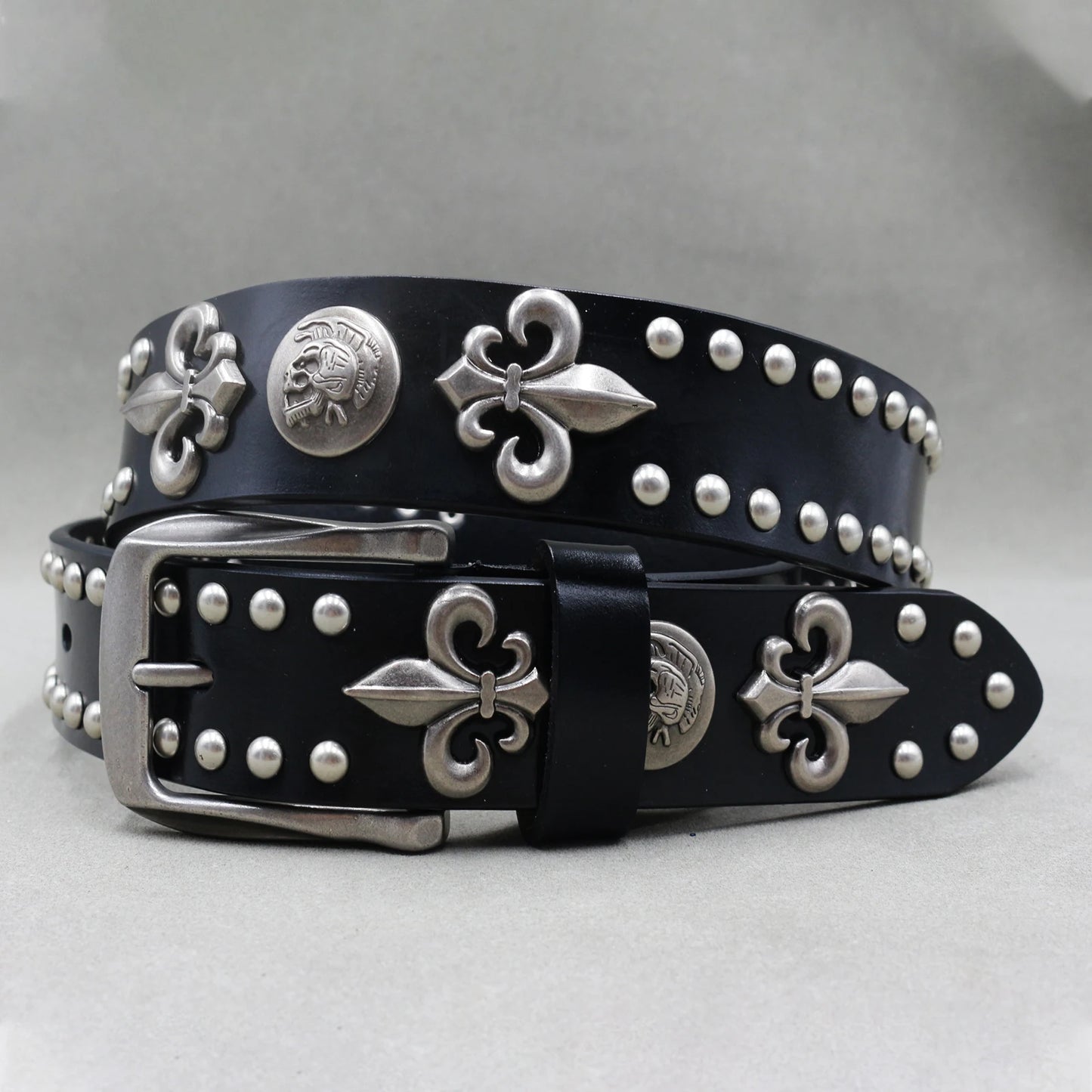 Designer Brand Belt Men Rivet Real Leather Pin Belt Male Black Rock Genuine Leather Cowhide Luxury Punk Belt Jeans