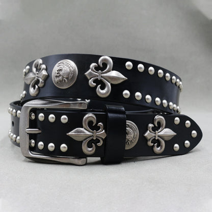 Designer Brand Belt Men Rivet Real Leather Pin Belt Male Black Rock Genuine Leather Cowhide Luxury Punk Belt Jeans