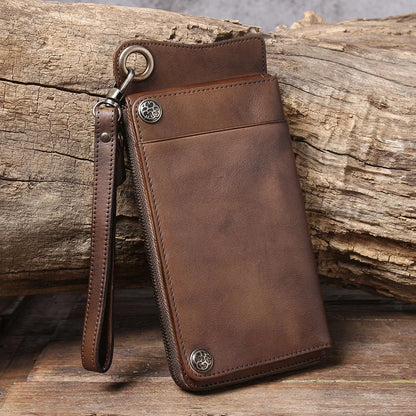 S.WORKER Full Grain Leather Long Wallet Men's Clutch Bag Genuine Leather Classic Purse Card Holder For Men