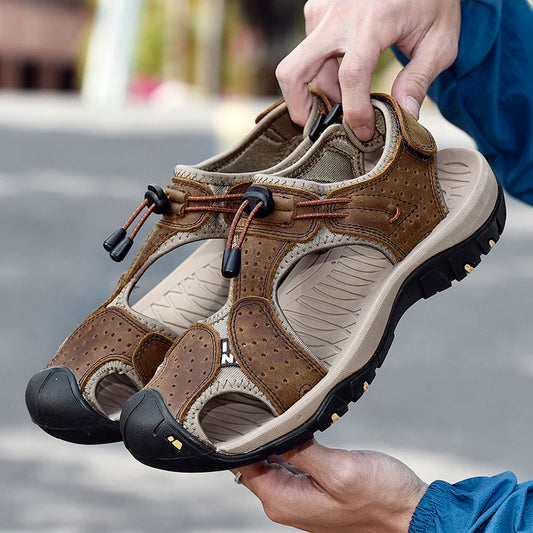 Fashion Men's Sandals Summer Genuine Leather Sandals Outdoor Beach Shoes Rome Sandals Comfortable Large Size Men Casual Shoes