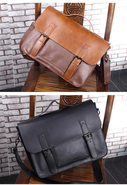 Retro Fashion Messenger Bag Men Luxury PU Leather Crossbody Bags Men Handbag Briefcases Laptop Bag Men Shoulder Messenger Bags