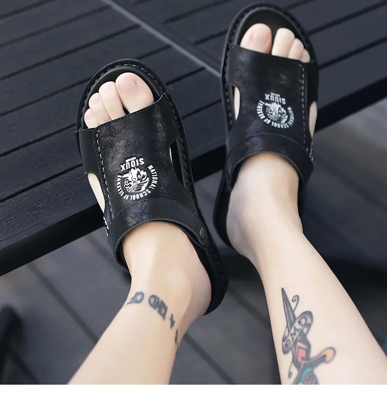 Men's Summer Genuine Leather Sandals Classic Roman Men Shoes Slippers Soft Comfortable Men Non-slip Walking Footwea Plus Size 47