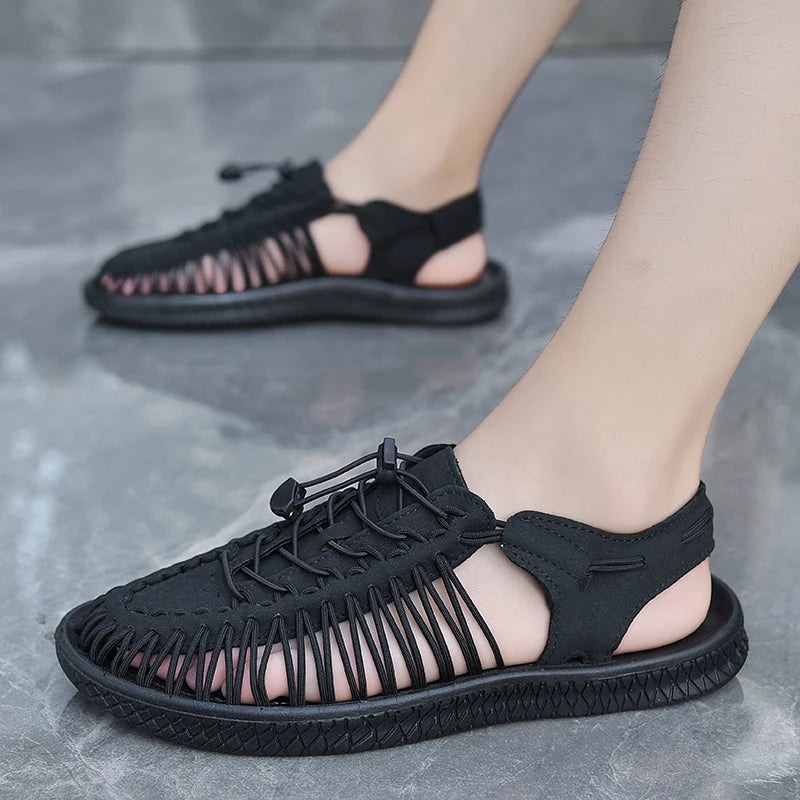 Summer Men Sandals Women Slippers Weaving Design Beach Sandals Breathable Casual Flat Sandals Outdoor Couples Sandals Size 48