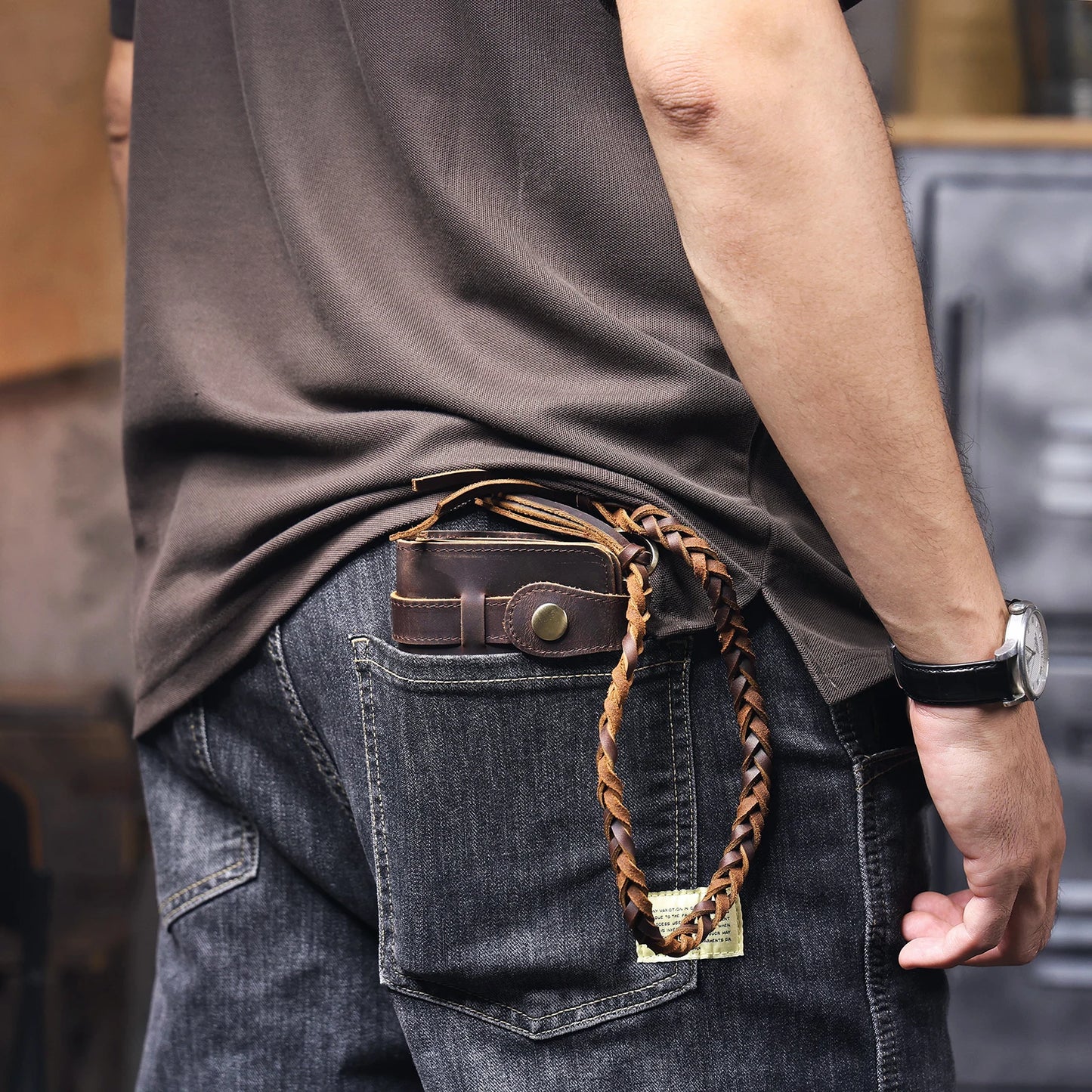 S.WORKER Vintage Crazy Horse Leather Wallet Handmade Men's Genuine Leather Long Wallet Pocket Purse Clutch Cash Card Holder