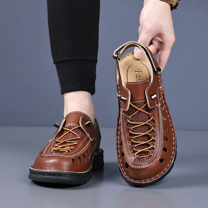 New Summer Men's Leather Sandals Casual Outdoor Beach Shoes Comfortable Male Hollow Out Footwear Leisure Walk Sandaly Sandalias