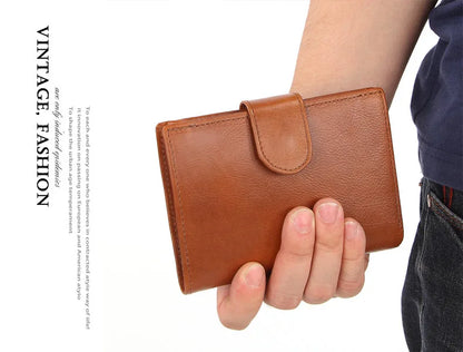 New Men Wallet Cowhide Genuine Leather Wallets Coin Purse Clutch Hasp Open Top Quality Retro Short Wallet Multi Cards Slots