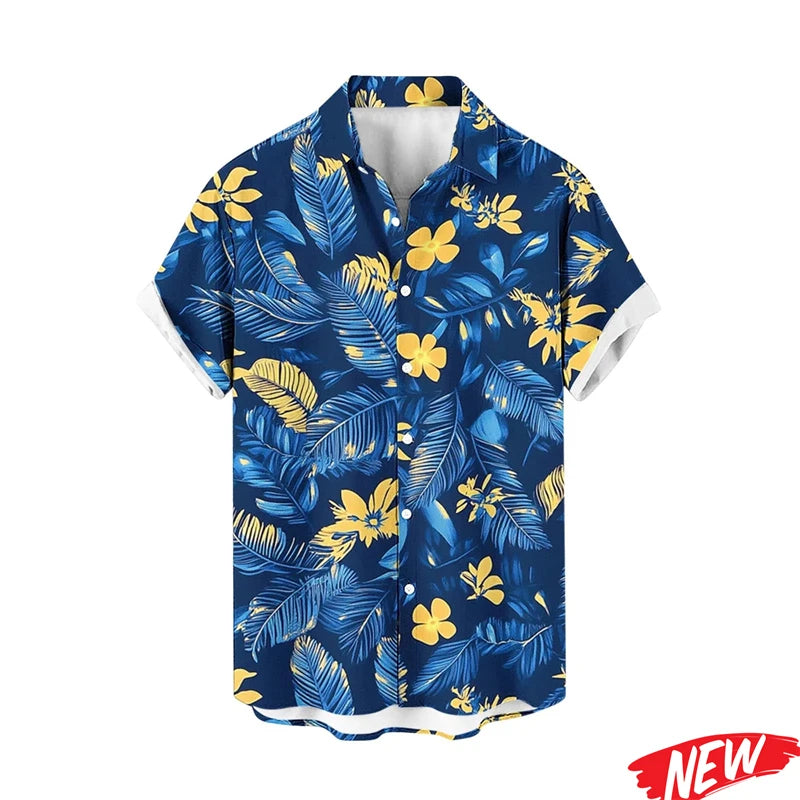 Hawaiian Flower Leaf Graphic Shirts For Men Cool 3d Printing Plants Lapel Shirt Tops Beach Short Sleeve Aloha vacation Shirts