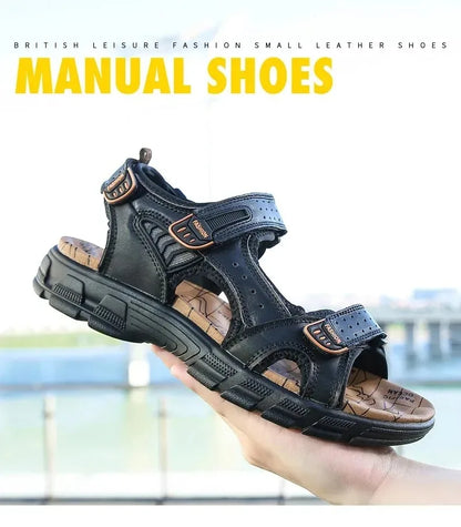 2025 New Genuine Leather Men's Sandals Summer Outdoor Non-slip Hiking Trekking Shoes for Men Beach Slippers Casual Sneakers
