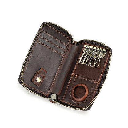 CONTACT'S Genuine Leather Key Wallets Key Chain Holder Full Grain Leather AirTag Slot Male Mini Wallets Key Pouch Card Holders
