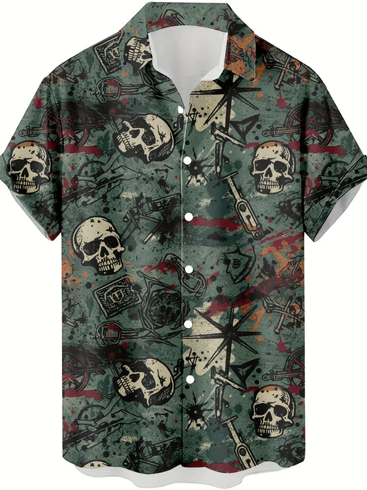 Summer Fun Skull Surfing Pattern 3D Printed Men's Shirt - Casual, Unique, Hip-Hop, Rock, Street Hawaiian Shirt