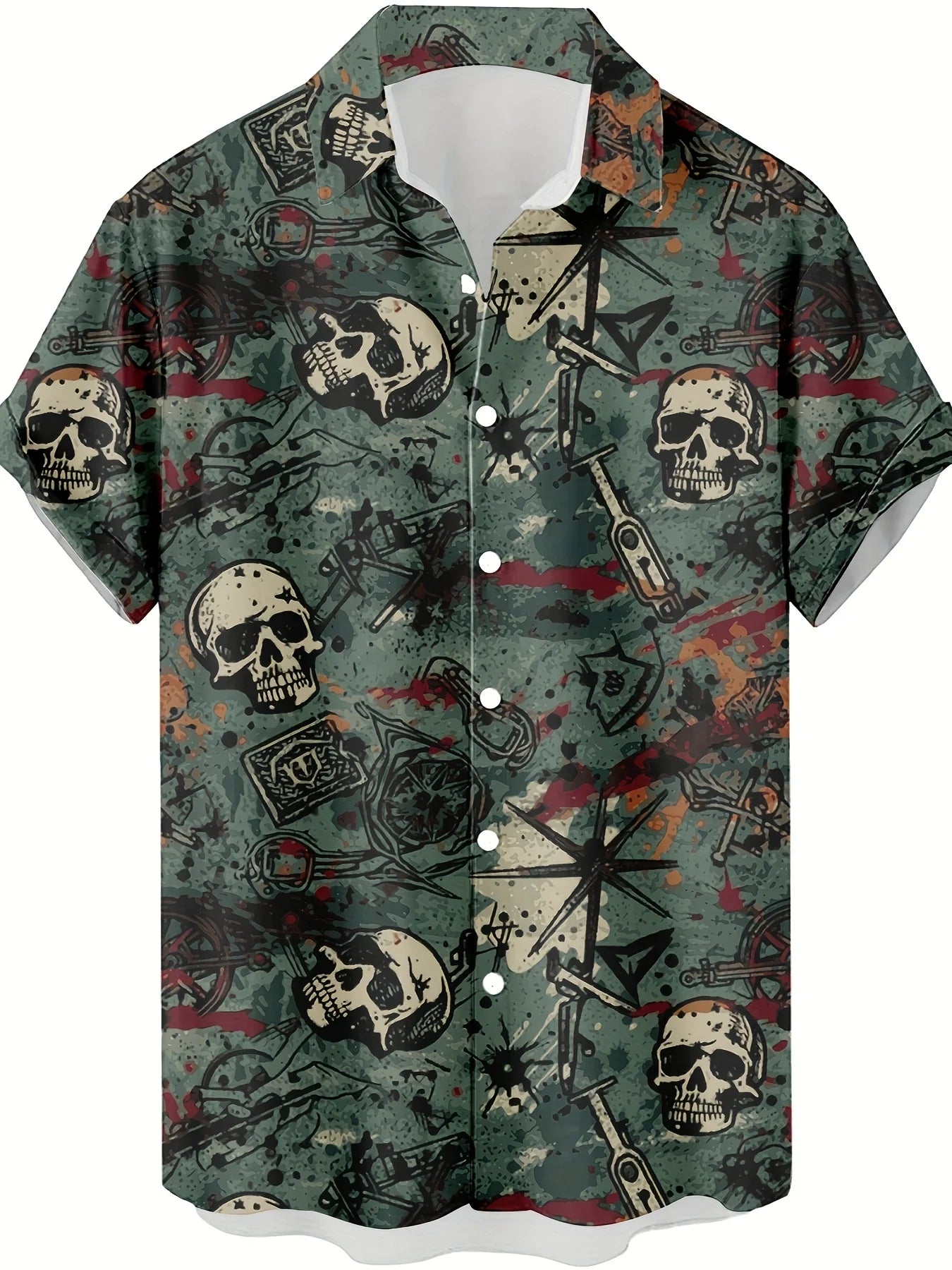 Summer Fun Skull Surfing Pattern 3D Printed Men's Shirt - Casual, Unique, Hip-Hop, Rock, Street Hawaiian Shirt