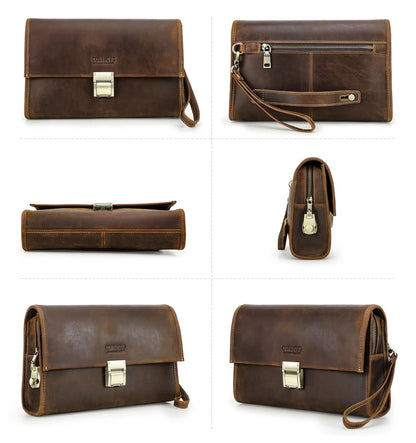 CONTACT'S Genuine Leather Clutch Bags Men Password Retro Wrist Strap Handbag iPad Travel Business Fitness Clutch Wallet
