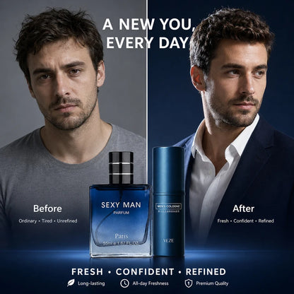 2PCS Men's Cologne Set No Box Long Lasting Fresh Marine Perfume Spray + Solid Cologne Portable Travel Gift for Men