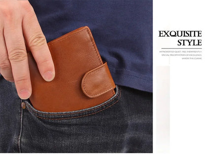 New Men Wallet Cowhide Genuine Leather Wallets Coin Purse Clutch Hasp Open Top Quality Retro Short Wallet Multi Cards Slots