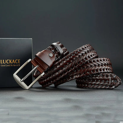 LUCKACE Genuine Leather Casual Men's Belt Trendy Golf Belts Knitted Belt With Alloy Buckle Best Gift Choice for Boyfriend/Husban