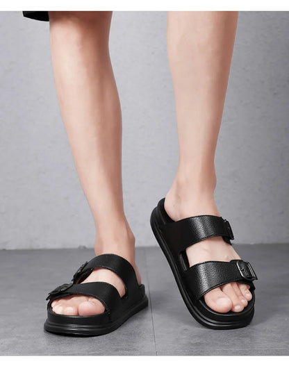 Summer Men's Slippers High Quality Cow Leather Sandals Outdoor Non Slip Platform Sandals Comfort Casual Slippers for Men Slides