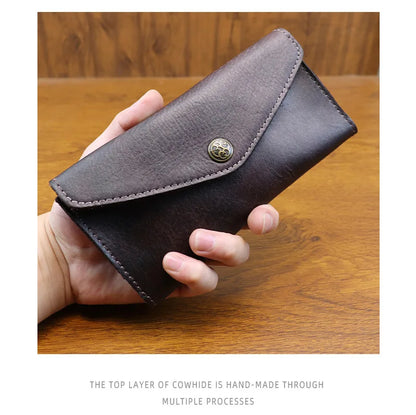 Genuine Leather Retro Men Handmade Wallet Handbag High Quality Phone Pocket Simple Card Bag Big Capacity Male Purses