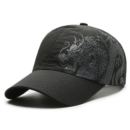 Chinese style printed dragon baseball cap, polyester outdoor quick drying cap,sun protection cap, duckbill cap for men and women