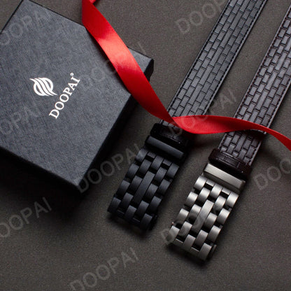 2023 Men Belt Metal Luxury Brand Automatic Buckle Plaid Genuine Leather Belts for Men Waist Strap Black Male