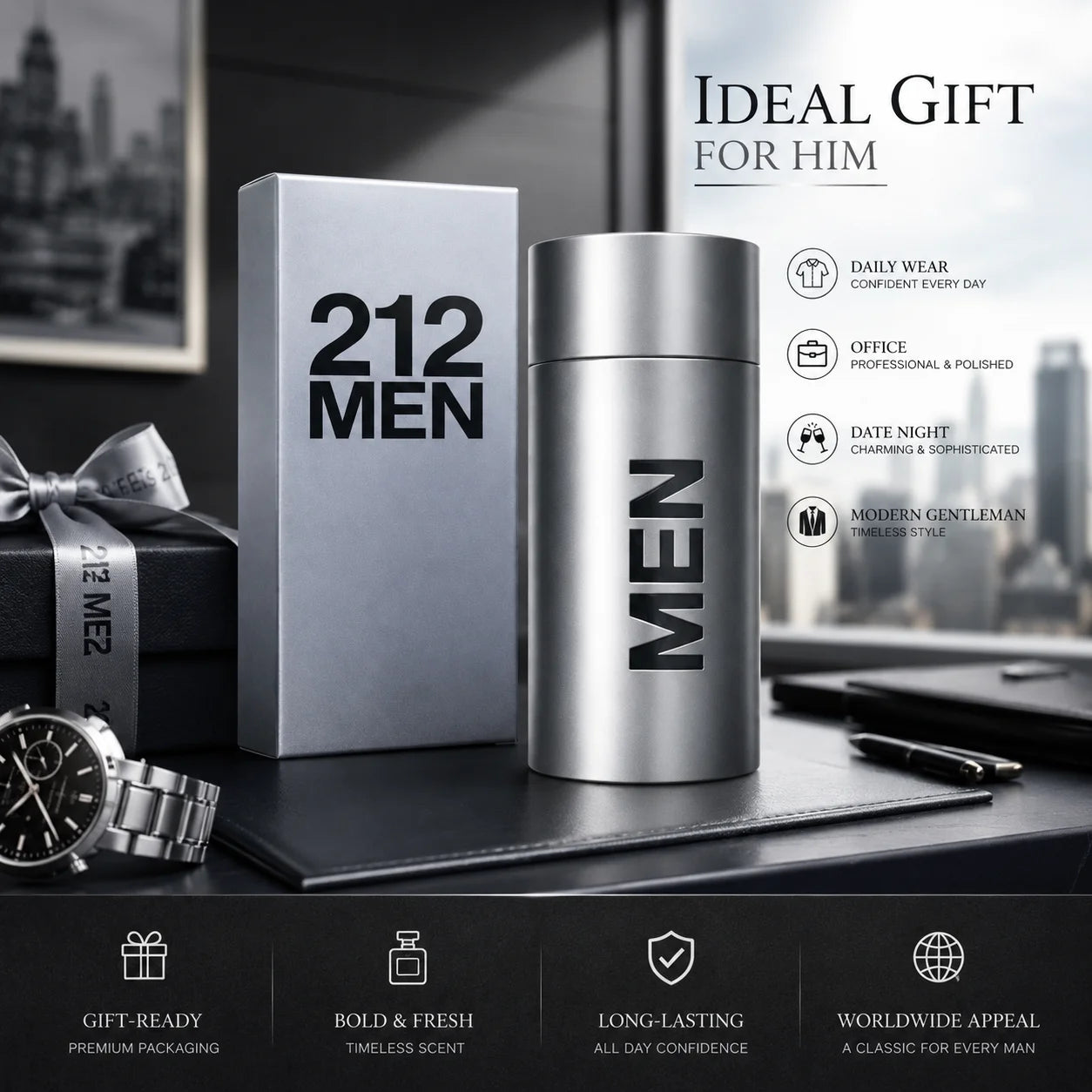 212 MEN Perfume for Men Eau De Toilette Long Lasting Fresh Citrus Woody Aromatic Fragrance Spray Bergamot Lavender Amber Daily Wear Gift 100ml