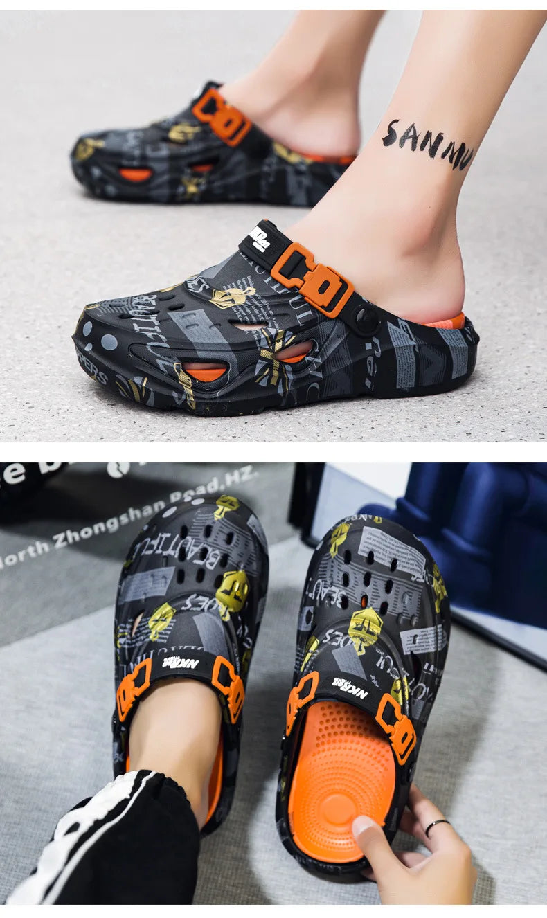Men's Sports Sandals Summer Eva Light Soft Comfortable Men's Beach Sandals Fashion Platform Buckle Slip-on Graffiti Slippers