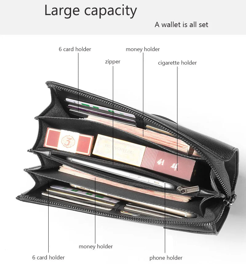 Baellerry Large Capacity Phone Pocket New Men Wallets Handbag Brand Card Holder Zipper Male Wallets Passport Case Men's Purses