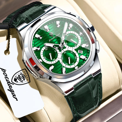 POEDAGAR Top Business Man Wristwatch Date Chronograph Waterproof Luminous Luxury Men Watch Leather Quartz Men's Watches Male+Box