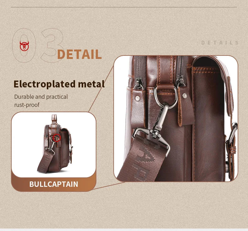 BULLCAPTAIN New Genuine Leather Men Crossbody Bag Male Briefcase Messenger Bag Casual Business Briefcase Style Men Shoulder Bag
