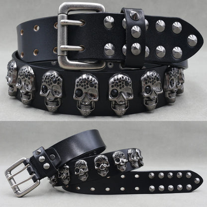 Designer Brand Belt Men Rivet Real Leather Pin Belt Male Black Rock Genuine Leather Cowhide Luxury Punk Belt Jeans