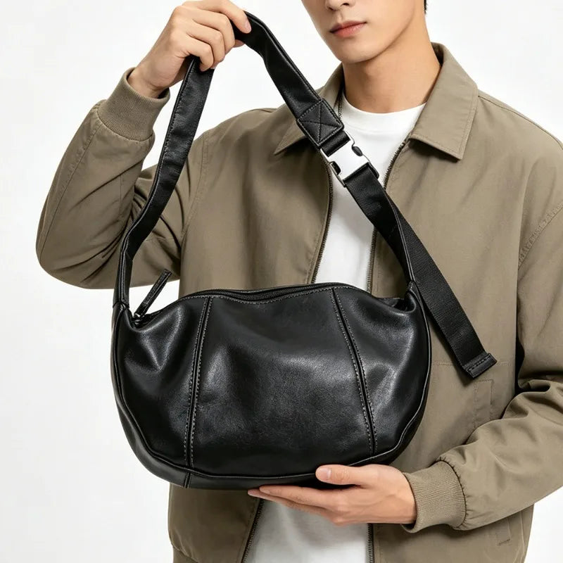 2026 New Fashion Men Crossbody Bag Soft Leather Hobos For Men Dumpling Crossbody Bags Luxury Brand Design Shoulder Bags Totes