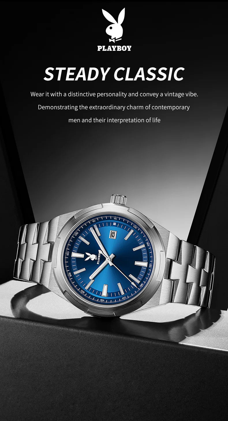PLAYBOY 3112 Brand original authentic stainless steel strap luminous function calendar display men's quartz watch
