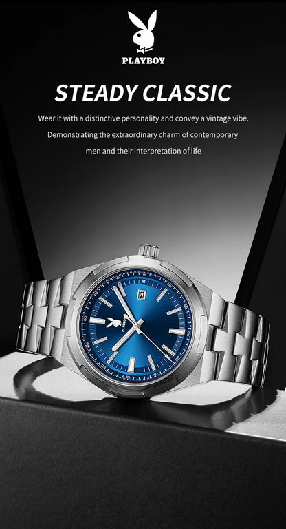 PLAYBOY 3112 Brand original authentic stainless steel strap luminous function calendar display men's quartz watch