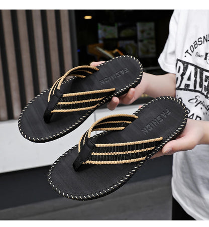 Men's flip flops summer new lightweight rubber woven slippers fashion casual outdoor sandals breathable anti slip beach shoes
