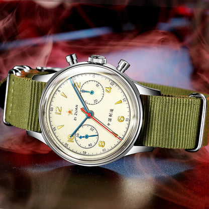Red Star Retro 1963 Chronograph ST1901 Hand Winding Movement Air Force Pilots Aviation Sapphire Men Mechanical Watch Waterproof
