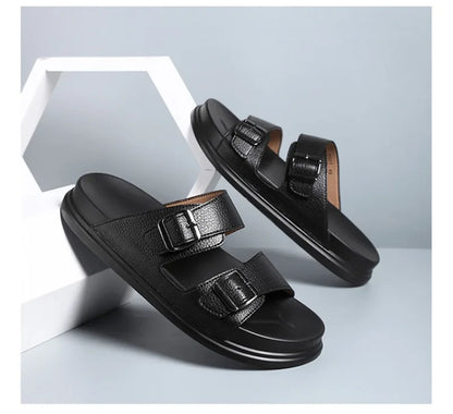 Summer Men's Slippers High Quality Cow Leather Sandals Outdoor Non Slip Platform Sandals Comfort Casual Slippers for Men Slides