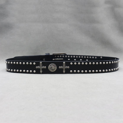 NEW Metal Rivet Cowboy Belt Genuine Leather Cowskin Men Belt Punk Rivet Jeans Belts For WOMEN Ceinture Homme Cinturones Hombre