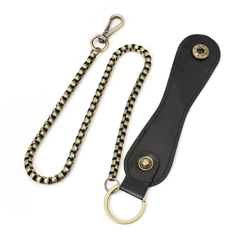Men's Genuine Leather Wallet Chain Snap Bifold Purse Crazy Horse Leather Card Case Phone Card Holder Clutch Dragon Wallet