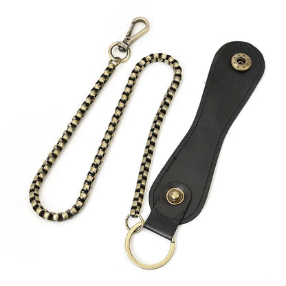 Men's Genuine Leather Wallet Chain Snap Bifold Purse Crazy Horse Leather Card Case Phone Card Holder Clutch Dragon Wallet