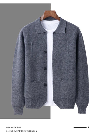 Autumn And Winter Pure Wool Cardigan Sweater Lapel Thick Knitted Coat Business Casual Coat