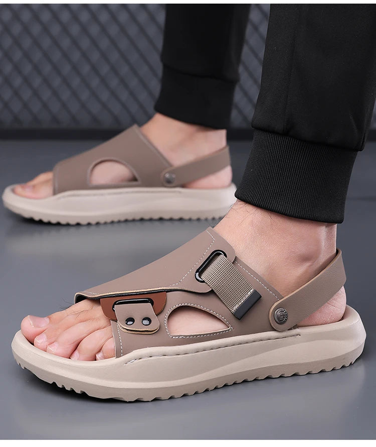 Men's Summer Outdoor Driving Sandals Comfortable Breathable Anti-slip Thick Bottom Two-Way Beach Slippers-WC20253