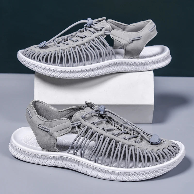 Summer Men Sandals Women Slippers Weaving Design Beach Sandals Breathable Casual Flat Sandals Outdoor Couples Sandals Size 48
