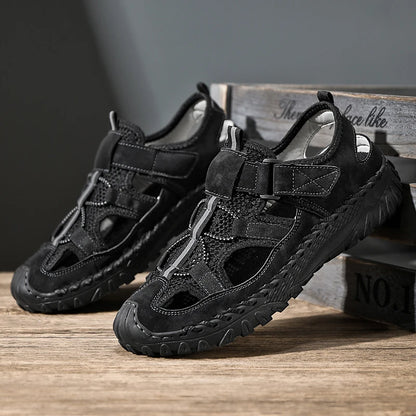 Men Outdoor Protective Toe Sandals Hollow Breathable Mesh Upper Quick Dry Lining Non Slip Walking Camping Driving Casual Shoes